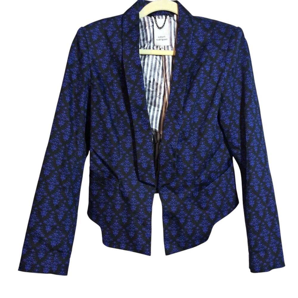 Robert Rodriguez Navy Printed Blazer Jacket Long Sleeve Office Size 6